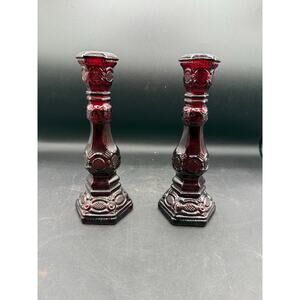 Avon Ruby Red 1876 Cape Cod Glass Candlesticks – Set of 2